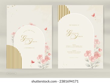 Aesthetic Wedding Invitation with Red Flower Watercolor Ornament