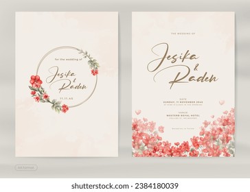 Aesthetic Wedding Invitation with Red Flower Watercolor Ornament