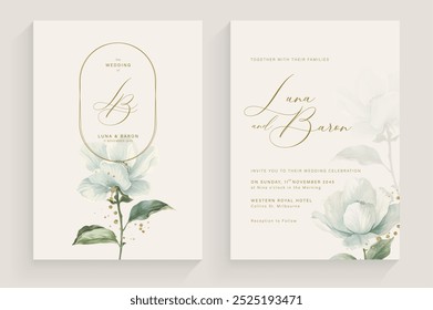 Plantilla de invitación de Boda estética con arreglo de flores blancas de Antiguas