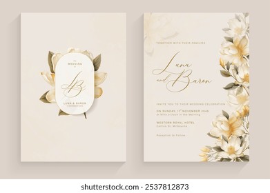 Aesthetic Wedding Invitation Tempate with Vintage Orange Flower Arrangement