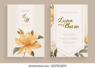 Aesthetic Wedding Invitation Tempate with Vintage Orange Flower Arrangement