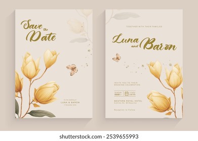 Aesthetic Wedding Invitation Tempate with Vintage Orange Flower Arrangement