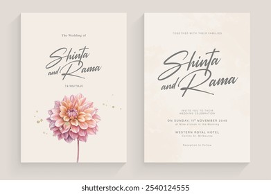 Aesthetic Wedding Invitation Tempate with Vintage Dahlia Flower Arrangement