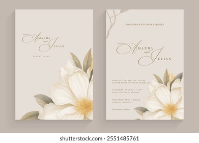 Aesthetic Wedding Invitation Tempate with Vintage White Flower Arrangement