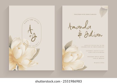 Aesthetic Wedding Invitation Tempate with Vintage White Flower Arrangement