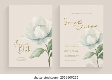 Aesthetic Wedding Invitation Tempate with Vintage White Flower Arrangement