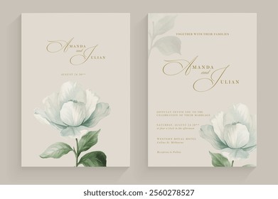 Aesthetic Wedding Invitation Tempate with Vintage White Flower Arrangement