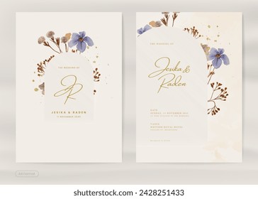 Aesthetic Wedding Invitation Template with Brown Floral Watercolor