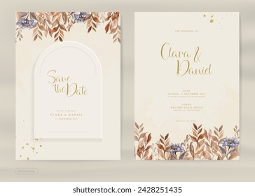 Aesthetic Wedding Invitation Template with Brown Floral Watercolor