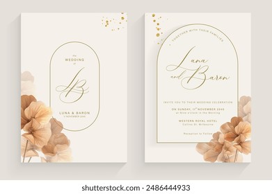 Aesthetic Wedding Invitation Template with Brown Flower Watercolor