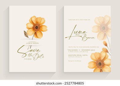 Aesthetic Wedding Invitation Template with Brown Autumn Flower Arrangement