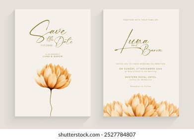 Aesthetic Wedding Invitation Template with Brown Autumn Flower Arrangement