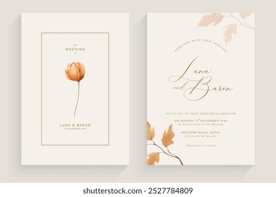 Aesthetic Wedding Invitation Template with Brown Autumn Flower Arrangement