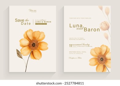 Aesthetic Wedding Invitation Template with Brown Autumn Flower Arrangement