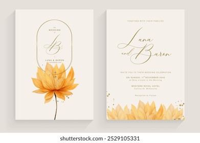 Plantilla de invitación de Boda estética con arreglo de flores de otoño marrón