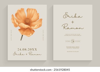 Aesthetic Wedding Invitation Template with Brown Flower Watercolor