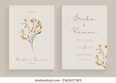 Aesthetic Wedding Invitation Template with Brown Flower Watercolor