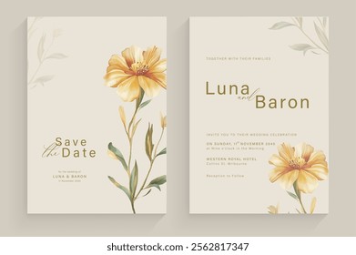 Aesthetic Wedding Invitation Template with Brown Flower Watercolor