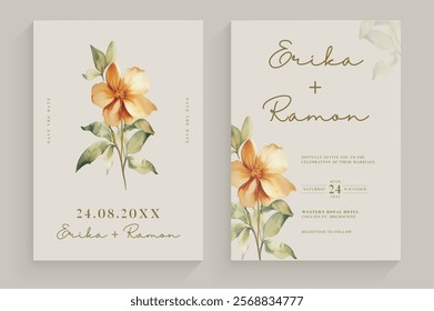 Aesthetic Wedding Invitation Template with Brown Flower Watercolor