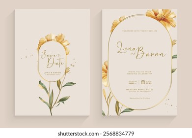 Aesthetic Wedding Invitation Template with Brown Flower Watercolor