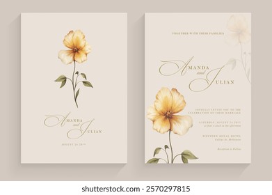 Aesthetic Wedding Invitation Template with Brown Flower Watercolor