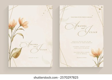 Aesthetic Wedding Invitation Template with Brown Flower Watercolor