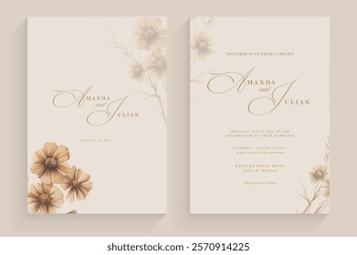 Aesthetic Wedding Invitation Template with Brown Flower Watercolor