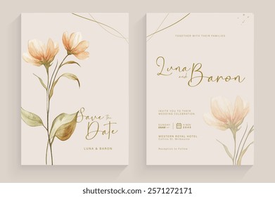 Aesthetic Wedding Invitation Template with Brown Floral Watercolor