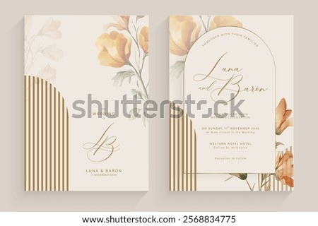 Aesthetic Wedding Invitation Template with Brown Flower Watercolor