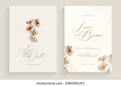 Plantilla de invitación de Boda estética con arreglo floral