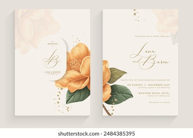 Plantilla de invitación de Boda estética con arreglo floral