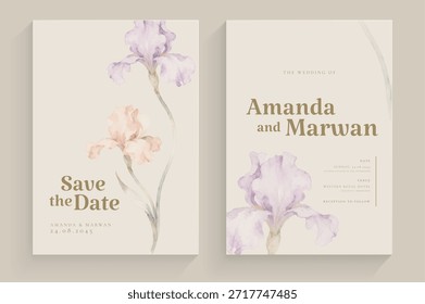 Aesthetic Wedding Invitation Template with Iris Flower Arrangement