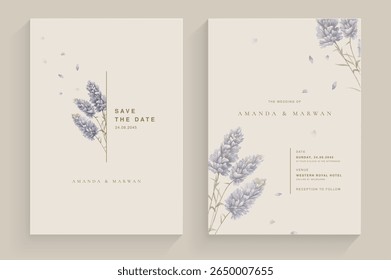 Aesthetic Wedding Invitation Template with Lavender Flower Arrangement
