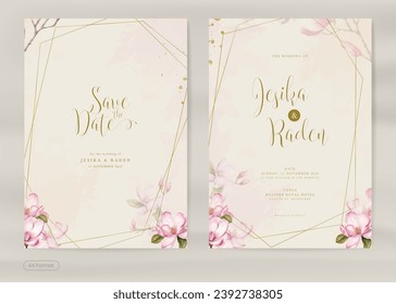 Plantilla de invitación a bodas estéticas con acuarela de flores rosadas