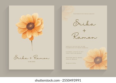 Aesthetic Wedding Invitation Template with Sun Flower Arrangement