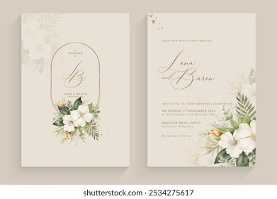 Aesthetic Wedding Invitation Template with Tropical Flower Bouquet Watercolor