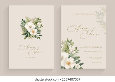 Aesthetic Wedding Invitation Template with Tropical Flower Bouquet Watercolor