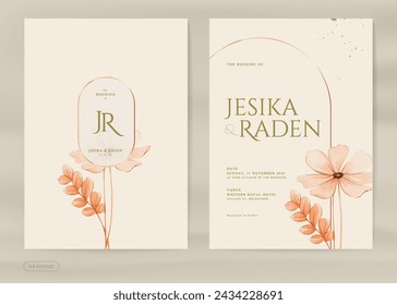 Aesthetic Wedding Invitation Template with Vintage Brown Flower Watercolor