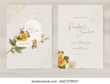 Aesthetic Wedding Invitation Template with Vintage Yellow Flower