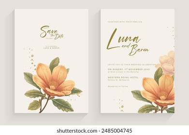 Plantilla de invitación de Boda estética con arreglo floral de Antiguas