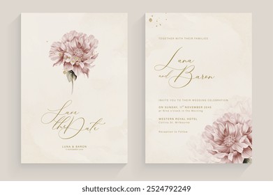 Aesthetic Wedding Invitation Template with Vintage Purple Flower