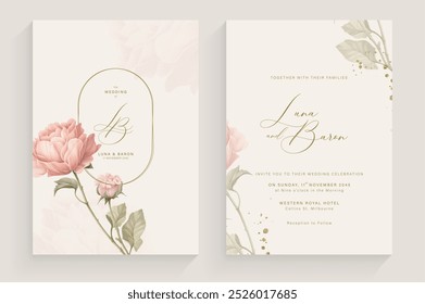 Aesthetic Wedding Invitation Template with Vintage Pink Flower Arrangement