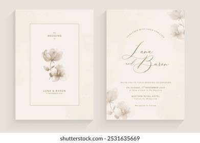 Plantilla de invitación de Boda estética con Antiguas Brown Flower