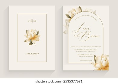 Aesthetic Wedding Invitation Template with Vintage Floral Watercolor Arrangement