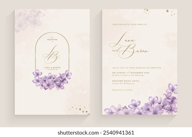 Aesthetic Wedding Invitation Template with Vintage Purple Flower Arrangement