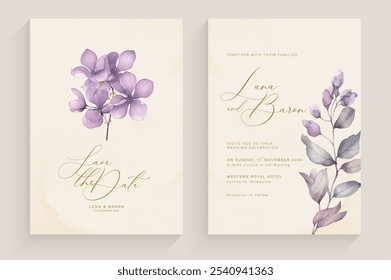 Aesthetic Wedding Invitation Template with Vintage Purple Flower Arrangement