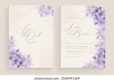 Aesthetic Wedding Invitation Template with Vintage Purple Flower Arrangement