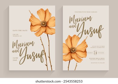 Aesthetic Wedding Invitation Template with Vintage Brown Flower Arrangement