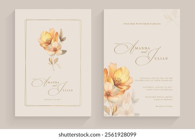 Aesthetic Wedding Invitation Template with Vintage Yellow Flower