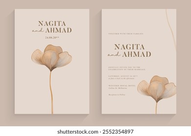 Aesthetic Wedding Invitation Template with Watercolor Flower Arrangement